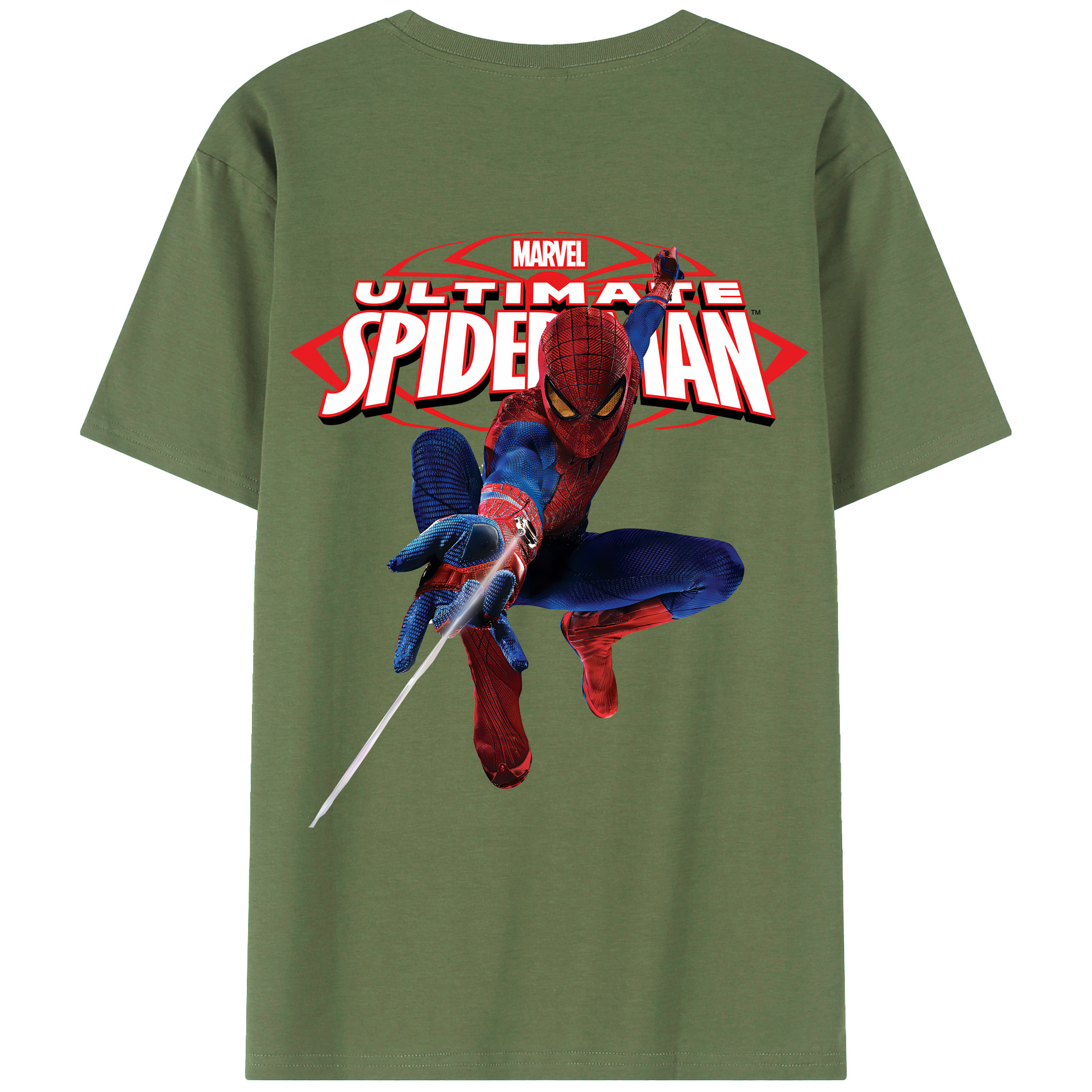 （画像用） Spider Man スパイダーマン 綿100％ メンズ半袖Tシャツ（バックプリント） 通気性